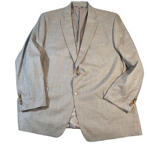 Ralph‎ Lauren Blazer Mens 50R Gray Blue Executive Fit Silk Wool Check Jacket